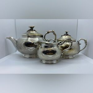 1800s Antique Guilloche CHRISTOFLE SET Silver Pieces Tea Pot etc. 1417707~10 LBM
